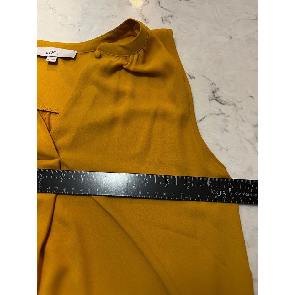 LOFT Mustard Yellow Mixed Media Sleeveless V-Neck Shell Top Blouse Medium - Picture 4 of 5